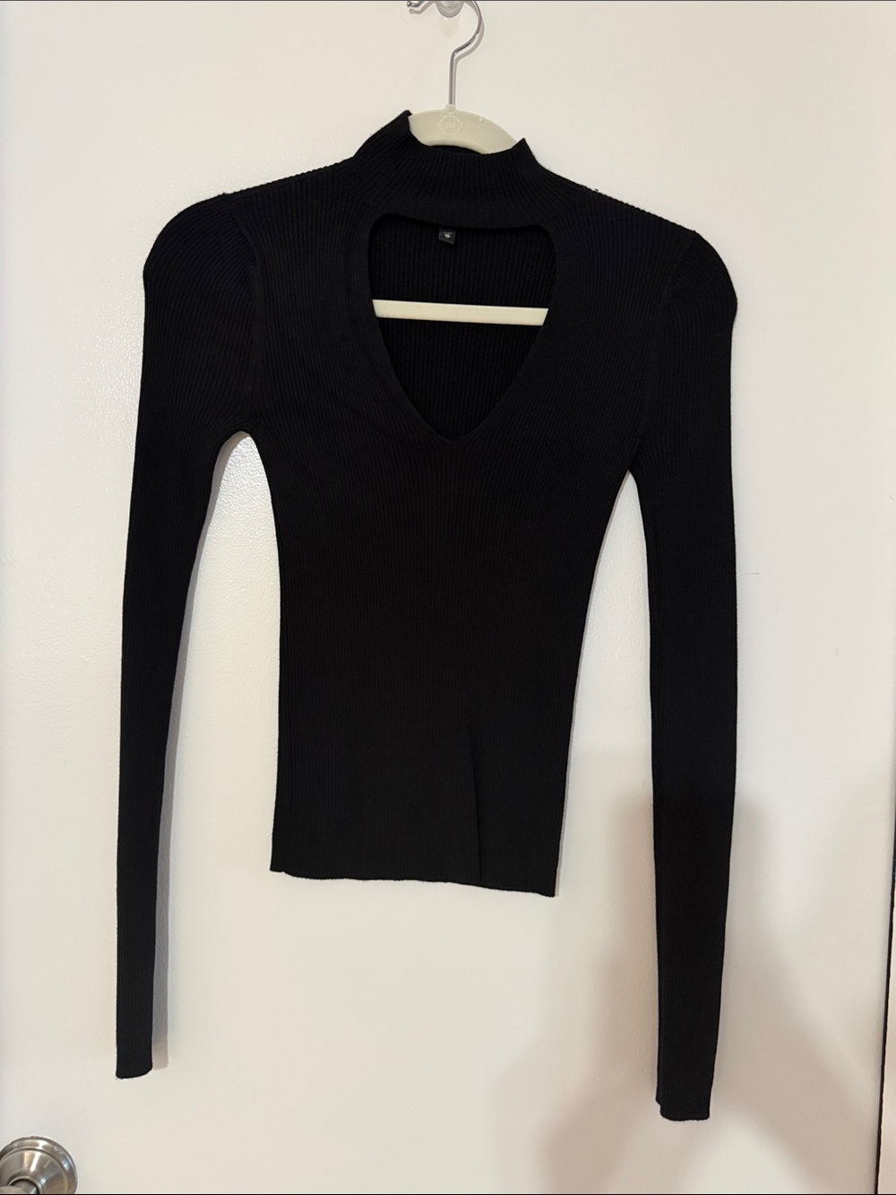 Express Black Ribbed Long Sleeve Mock Neck Top with V-Cut